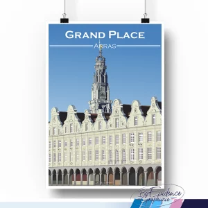 Arras GrandPlace Beffroi affiche illustration evidencegraphique