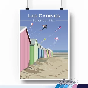 Les Cabines Berck sur Mer affiche illustration evidencegraphique