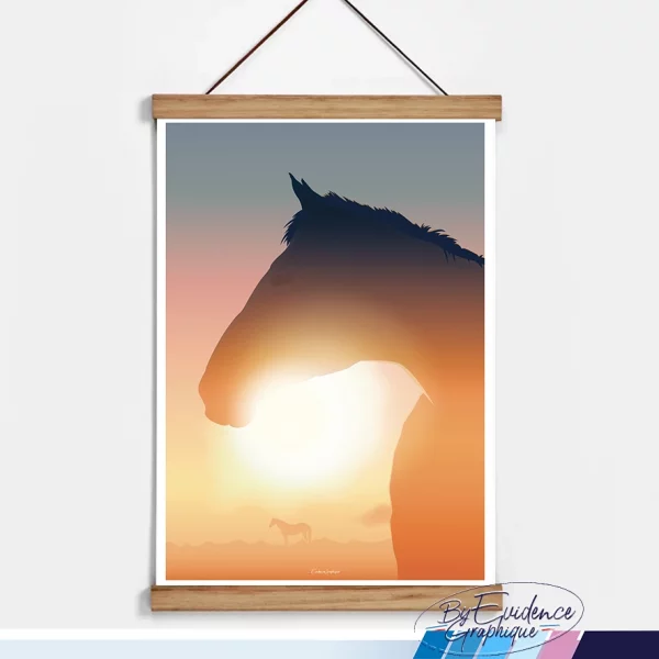 Affiche cheval couché de soleilLueur matinale illustration evidencegraphique