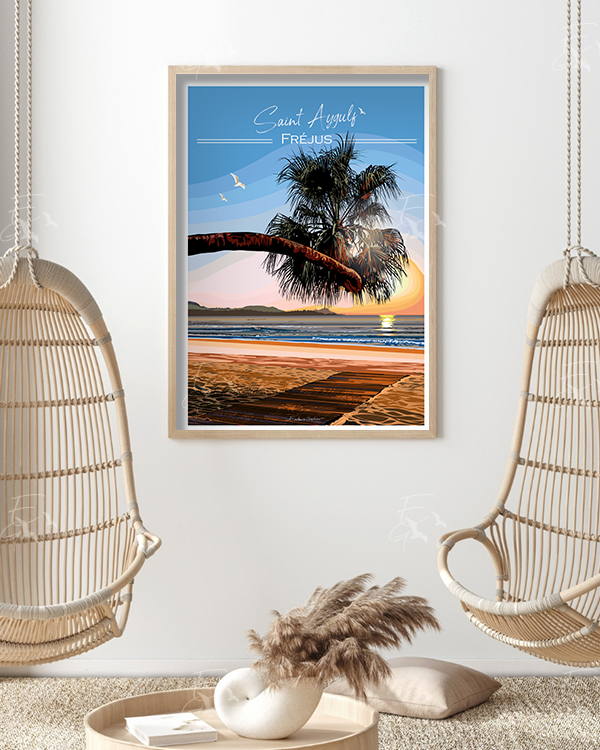 St Aygulf - Fréjus Palmier penché - Affiche A4- cote d'azur - evidencegraphique