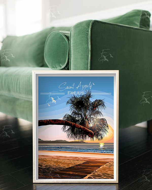 St Aygulf - Fréjus Palmier penché - Affiche - cote d'azur - evidencegraphique