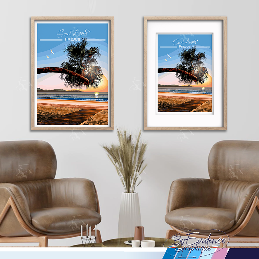 St Aygulf - Fréjus Palmier plage - Affiche - cote d'azur - evidencegraphique