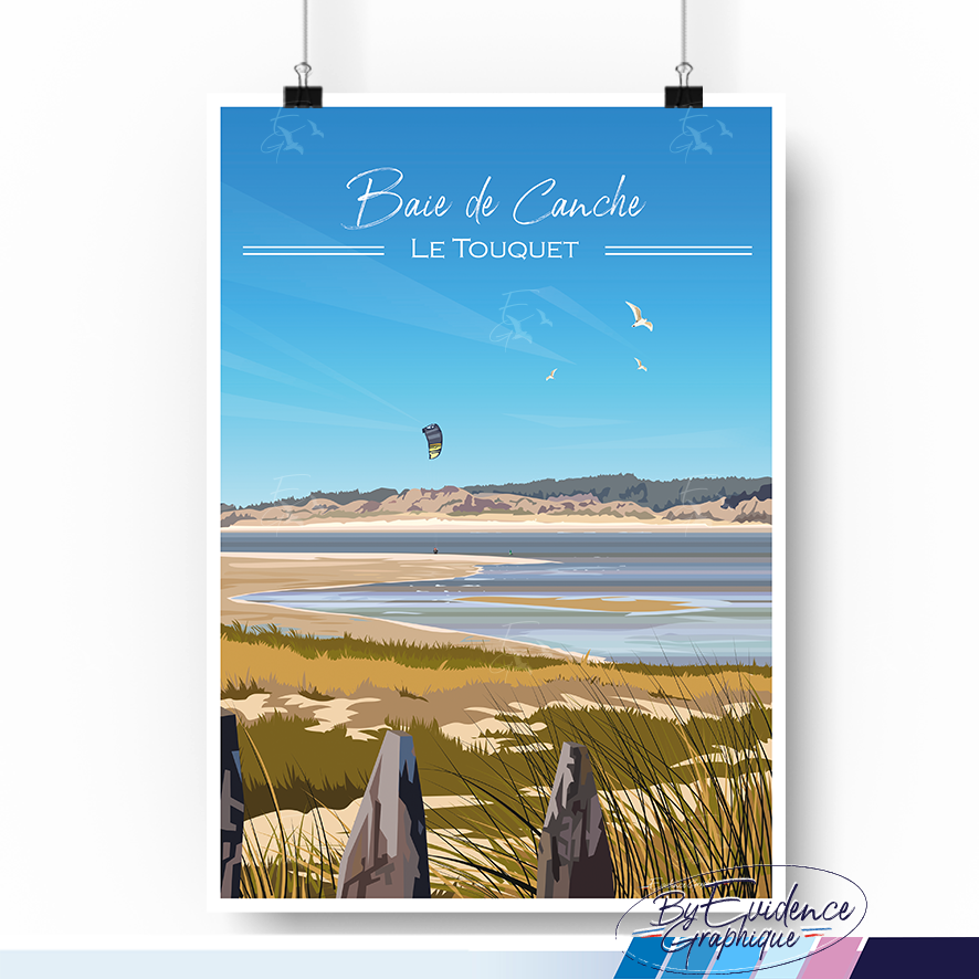 Baie de Canche - Le Touquet - cote d'opale - affiche illustrée - evidencegraphique