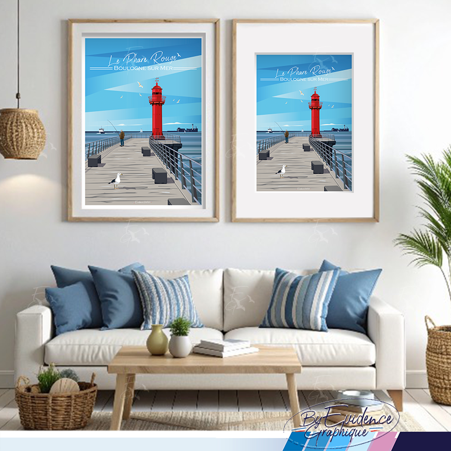Phare rouge - Boulogne sur mer - affiche evidencegraphique