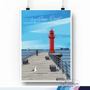 Phare rouge - Boulogne sur mer - cote d'opale - affiche illustrée - evidencegraphique