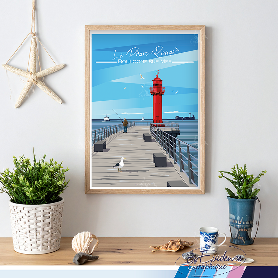 Phare rouge - boulogne sur mer - affiche cote d'opale - evidencegraphique