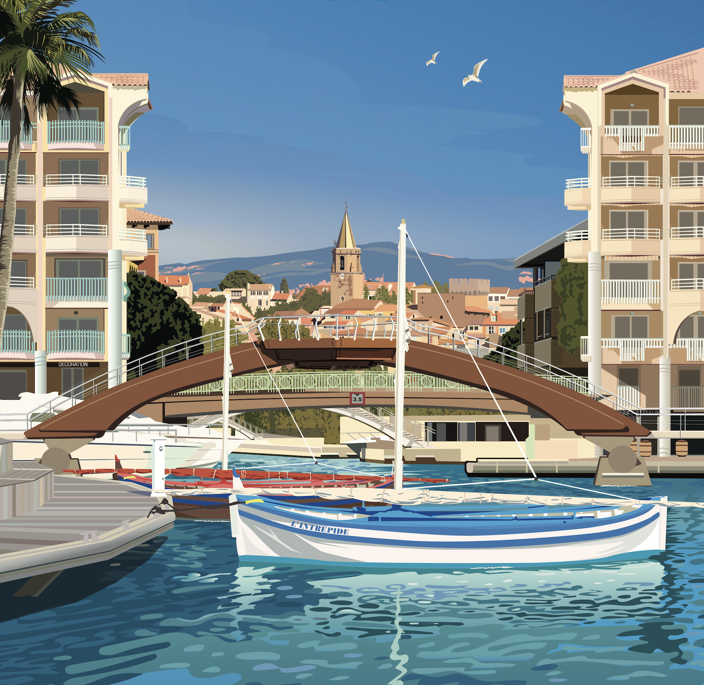 illustration port frejus cote d'azur originale réalisée à partir de photographie personnelle -evidencegraphique