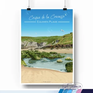 Crique de la crevasse - Equihen plage- cote d'opale - affiche illustrée - evidencegraphique