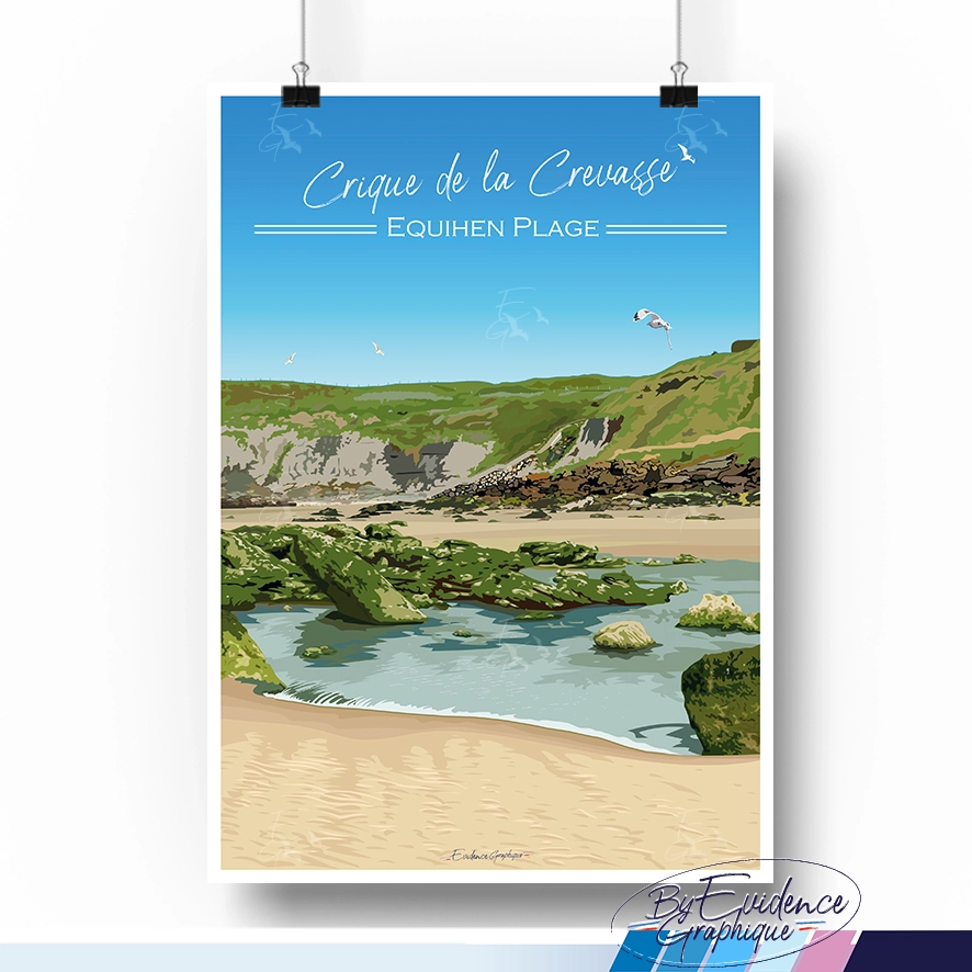 Crique de la crevasse - Equihen plage- cote d'opale - affiche illustrée - evidencegraphique