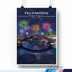Affiche - Fréjus -Feu d'artifice - Côte d'azur