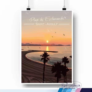 Affiche - la plage des escamandes - Saint Aygulf - cote d'azur - evidencegraphique