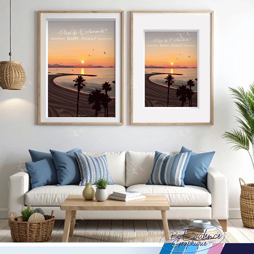 Affiche - plage des escamandes saint aygulf - cote d'azur - creation evidencegraphique