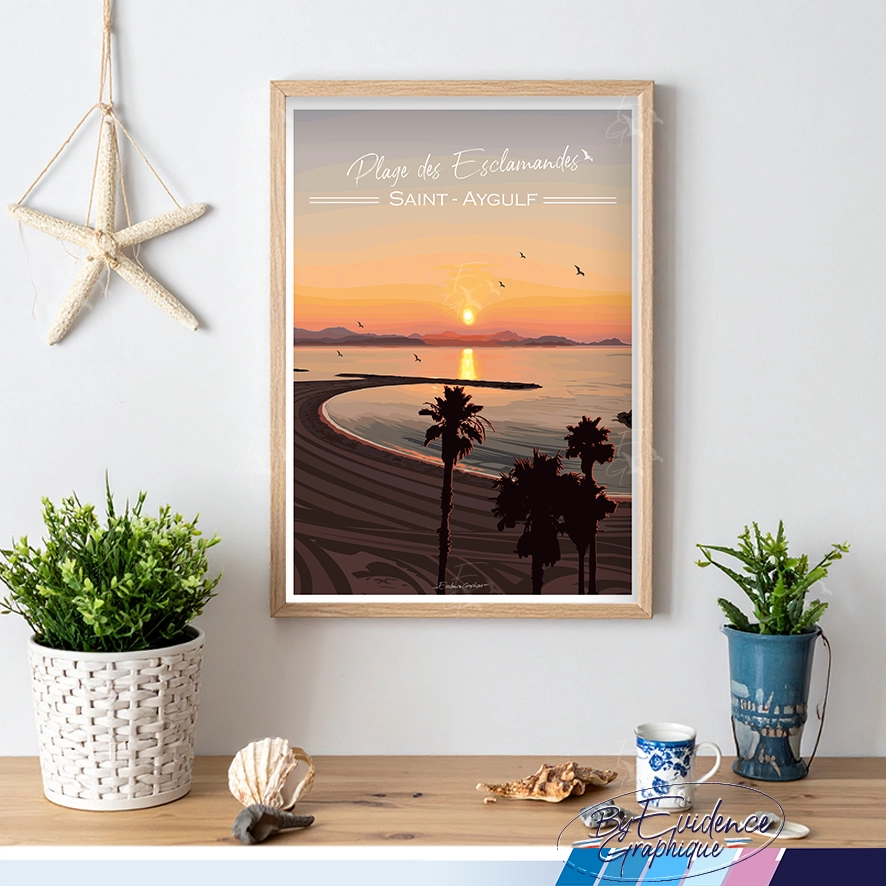 plage des escamandes - saint Aygulf - Cote d'azur - Affiche - A4 evidencegraphique